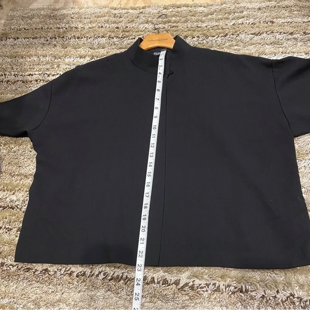 Eileen Fisher Medium Petite Wool Stand Collar Overshirt in Black (flaw)